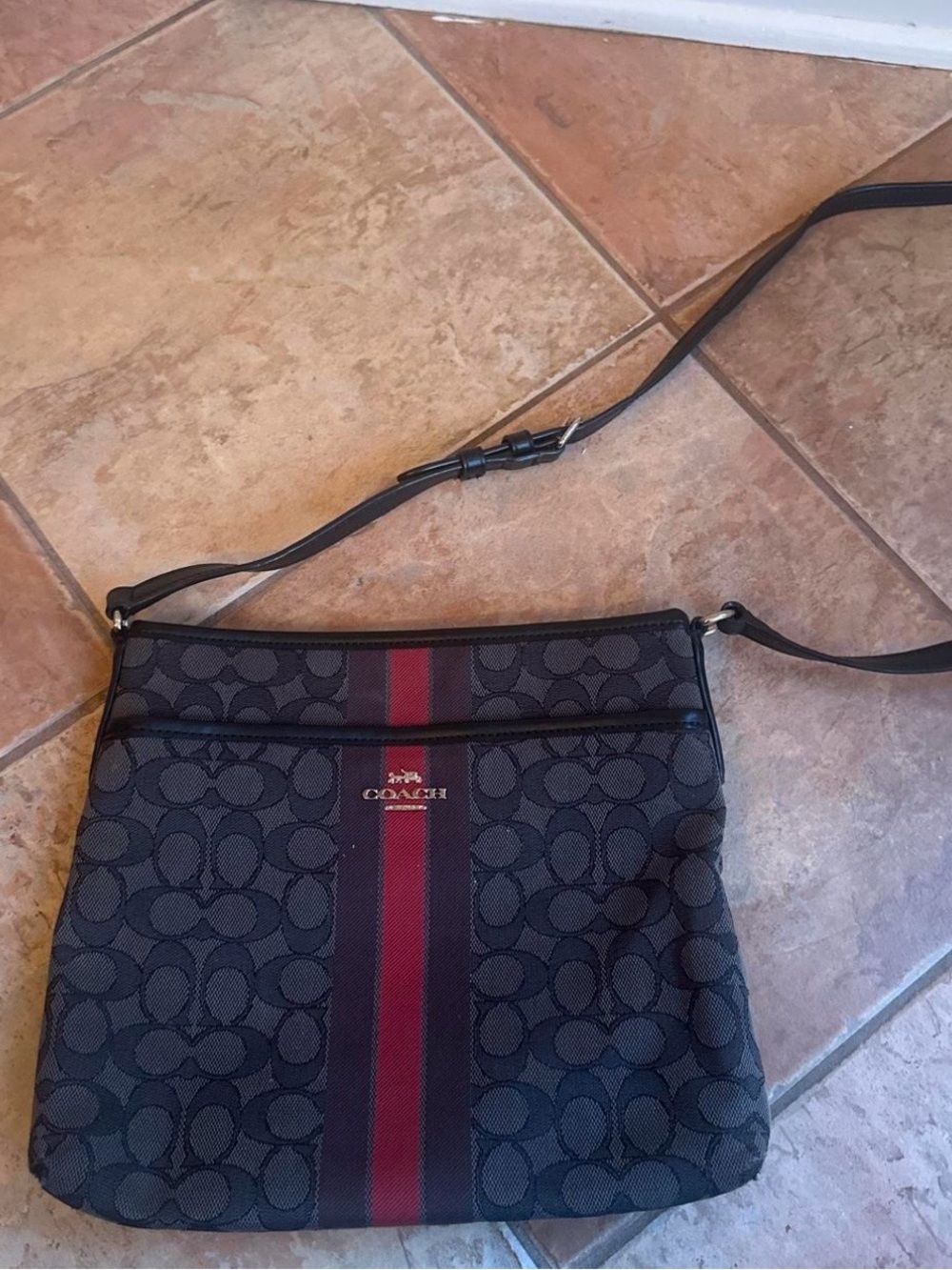 Coach Navy and Red Signature Crossbody Bag